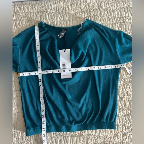 Bobi Mystic Green Cowl Neck Long Sleeve Ribbed Teal Top NWT Size XS - Picture 3 of 9
